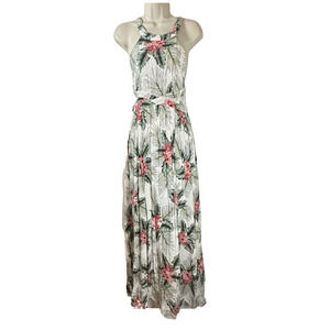AAKAA Anthropologie Womens Small Floral Halter Maxi Dress Open Back Summer‎ Boho